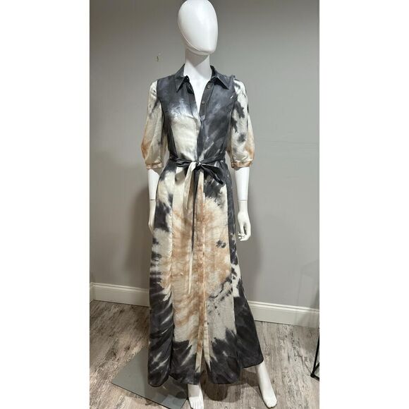 $5490 Gabriela Hearst Daisy Belted Tie-dyed Cashmere and Silk Maxi Dress Size 2 - Picture 6 of 12